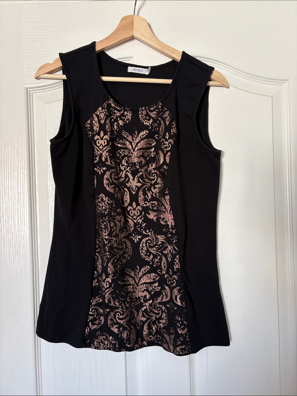 Ricki's Black Tank Top with Rose Gold Damask Panel